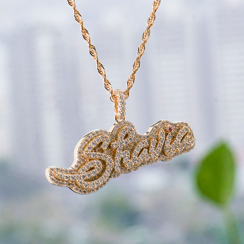Trendy custom name pendant chain with diamond real 18k for high quality women custom jewelry 70046