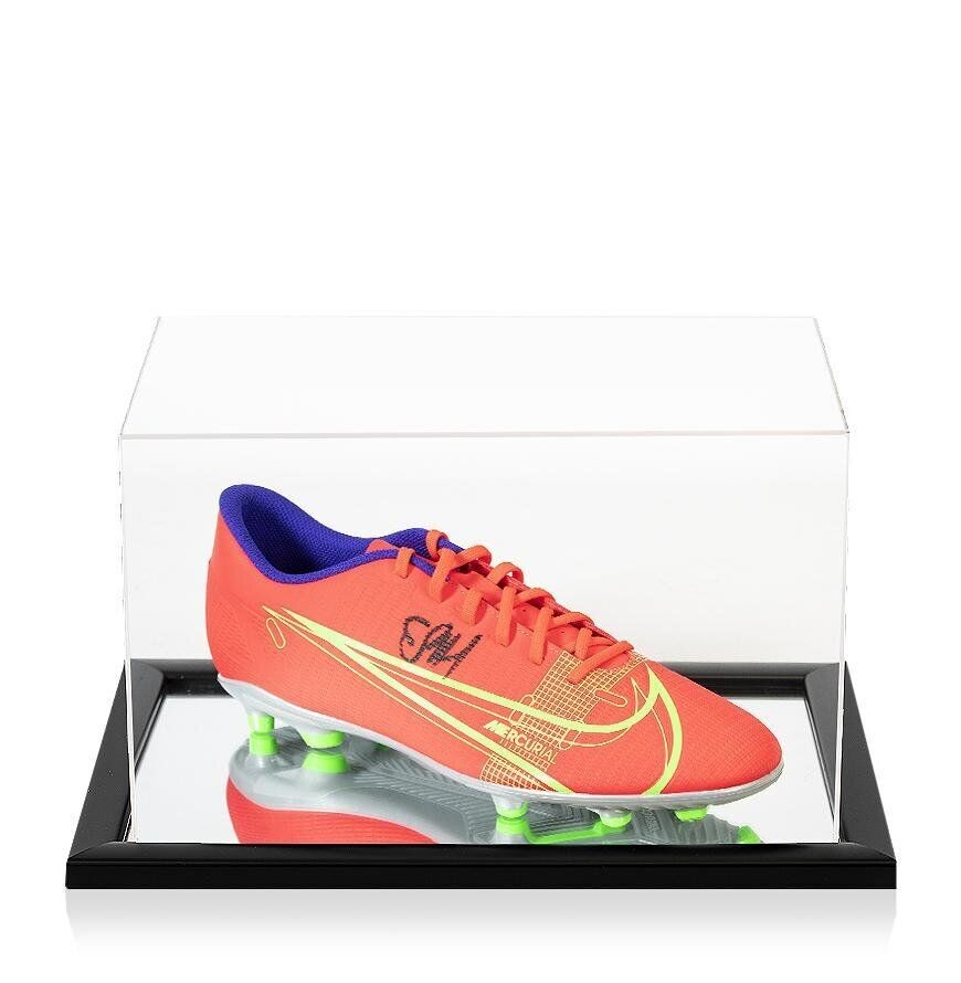 Erling Haaland Signed Orange Nike Mercurial Boot In Acrylic Case Autograph