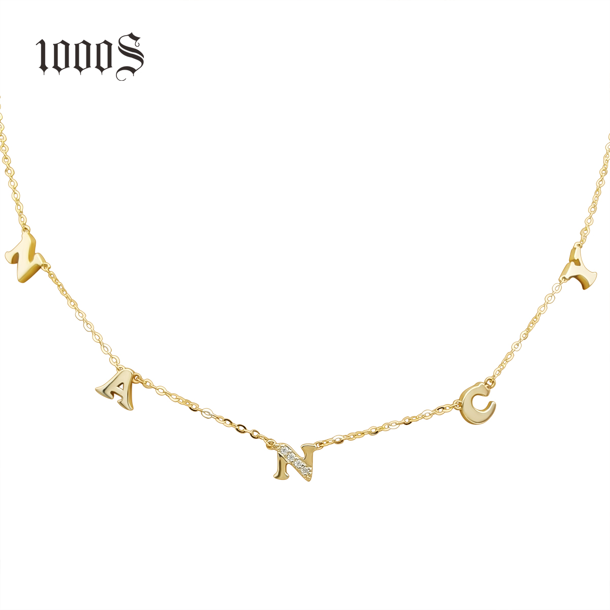 Name Necklace Jewelry Gold Personalised Customized 9K 14K 18K Solid Trendy Gold Cuban Link Chain Diamond Charm Necklaces 70034