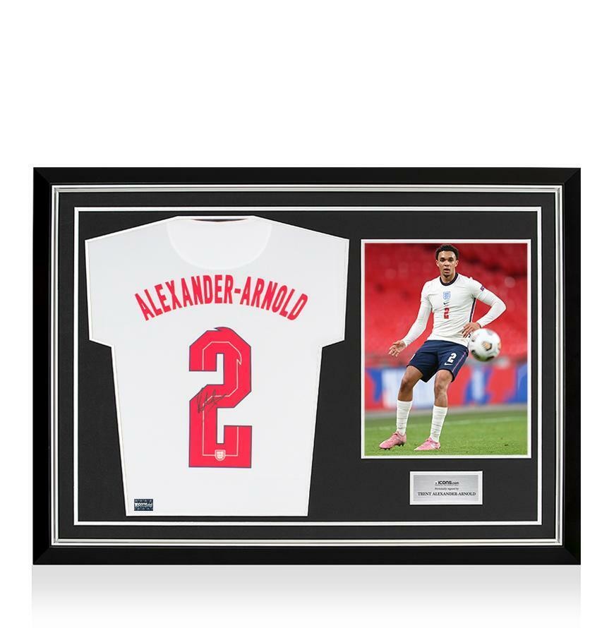 Trent Alexander-Arnold Back Signed England 2020-21 Home Shirt In Hero Frame: Opt