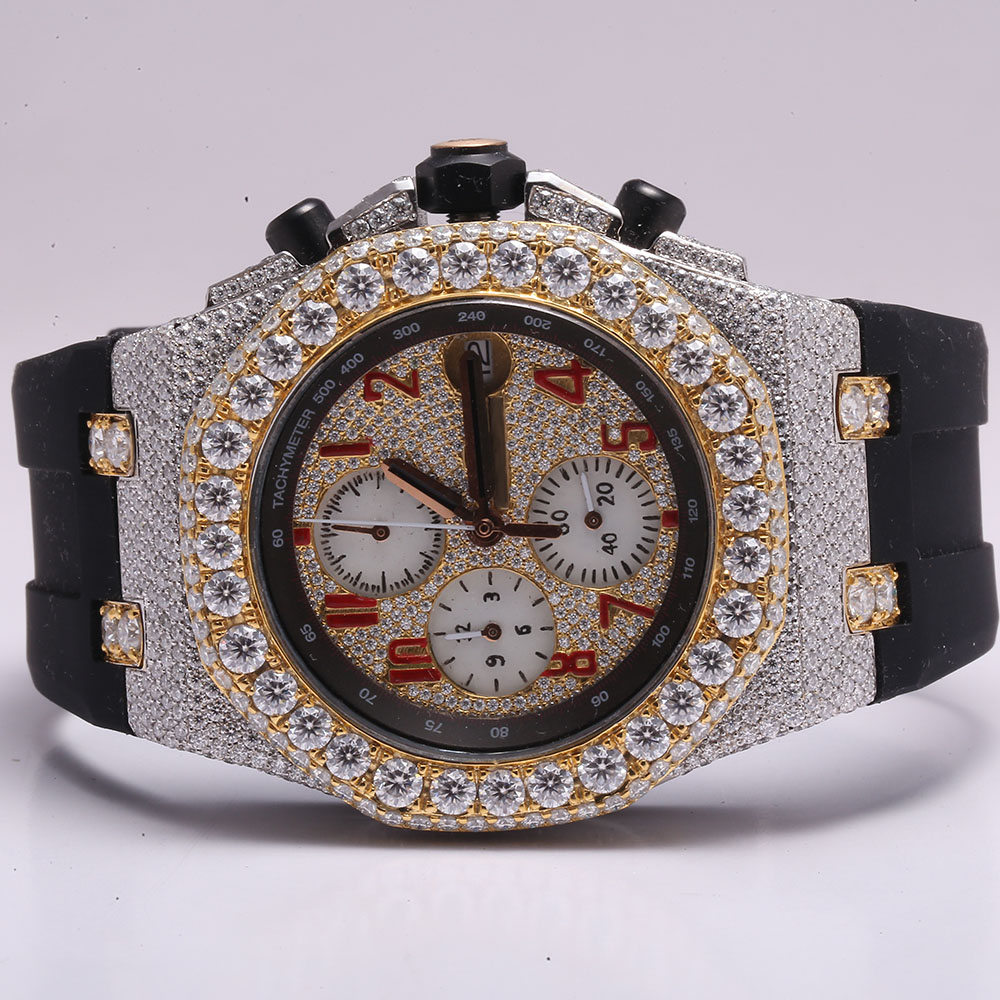 2023 new arrival brand iced out high quality luxury gold silver original customized hip hop men moissanite diamond wrist watch 70006