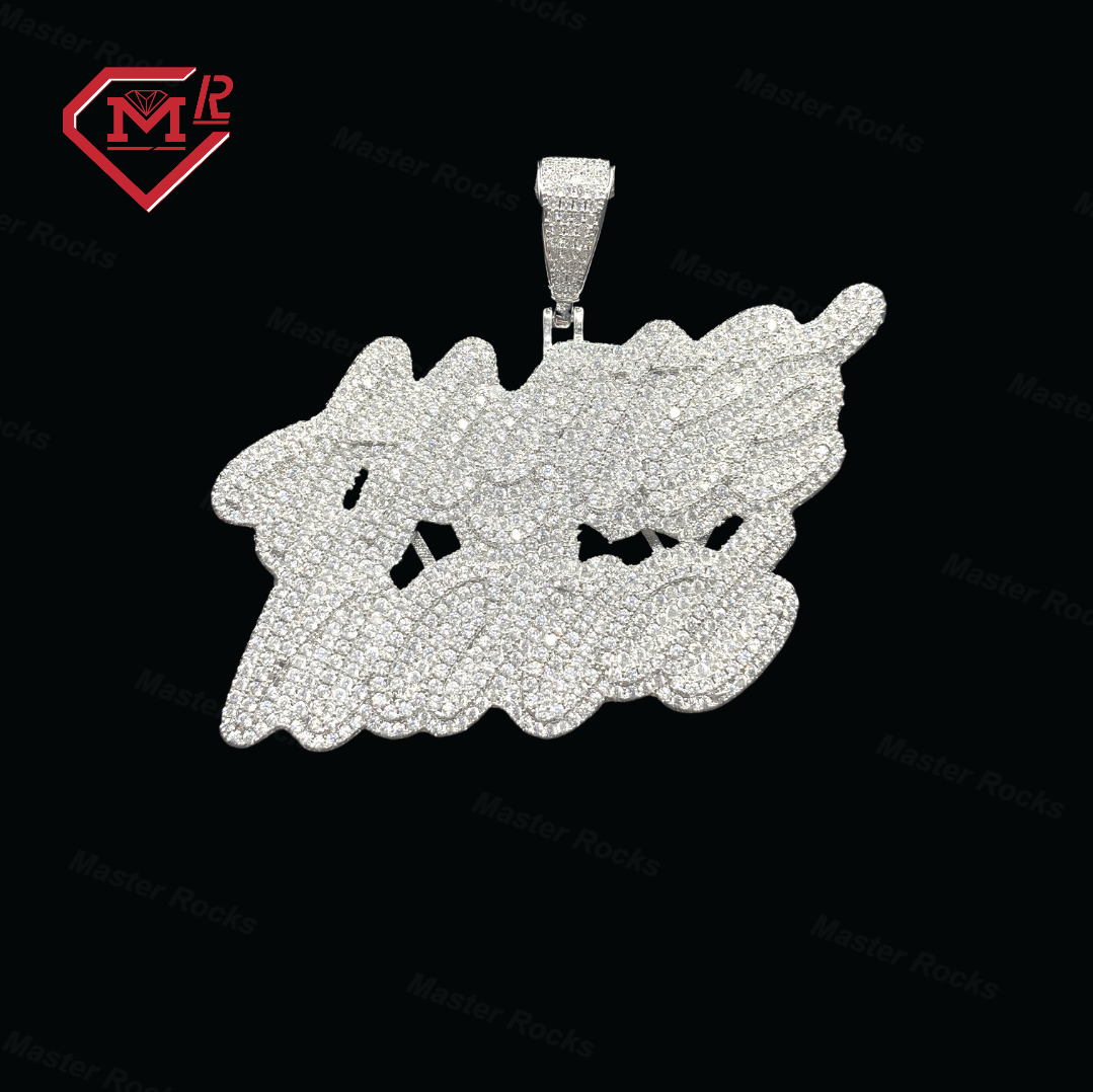 Hustle Hard Font Design Custom Jewelry Pendant 925 Sterling Silver Iced Out Bling Hip Hop Pendant Moissanite 70028