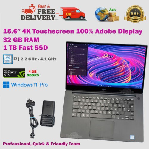 Dell XPS 15.6 In 4K Touchscreen 32GB RAM 1TB SSD i7 2.2GHz-4.1GHz DG Laptop READ
