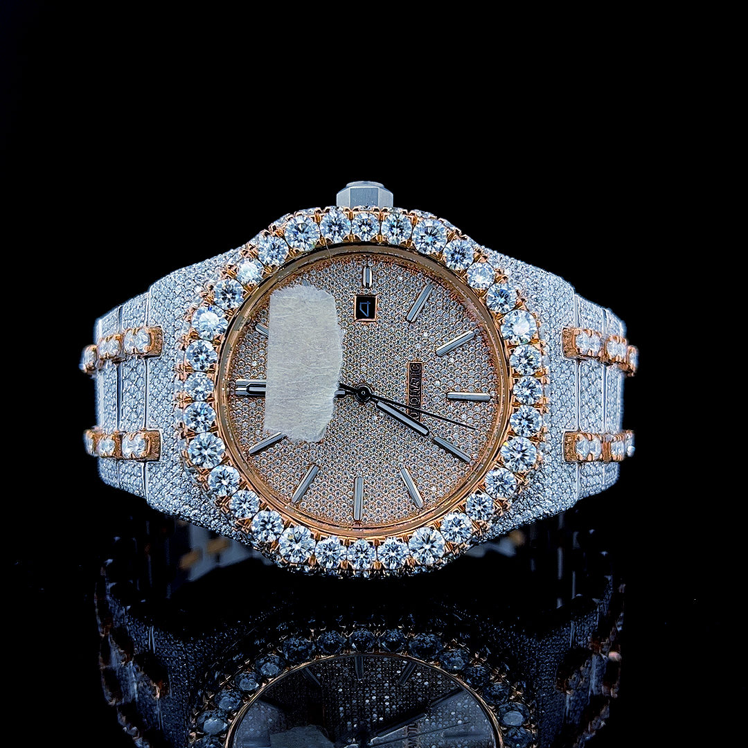 Fully Iced out Certified Moissanite Diamond Two Tone Watch Steel Body Automatic VVS Moissanite Handmade Watch 70020