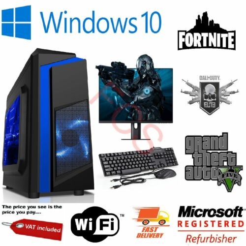 Fast Gaming PC Computer Bundle Intel Quad Core i5 16GB 1TB Windows 10 2GB GT710