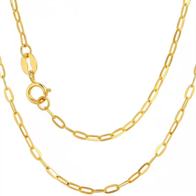 NINE'S New Arrival 18K Solid Yellow Gold Large Link Chain Paper Clip Gold Chain Necklace Jewelry Adjustable Length 70042