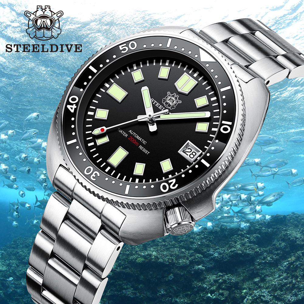 Factory Price! SD1970 SteelDive Stainless Steel Bracelet 20ATM NH35 Automatic Diver Watch 70021