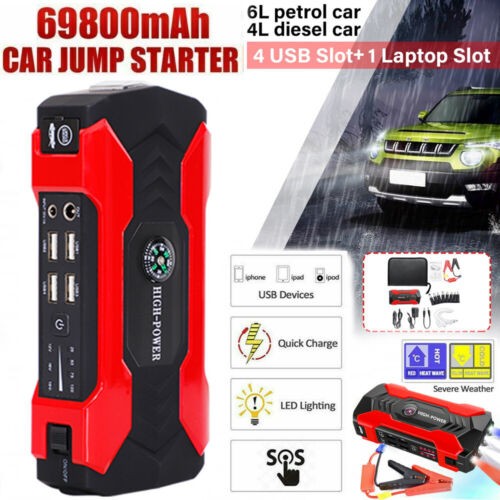 69800mAh 12V Car Jump Starter Portable USB Power Bank Battery Booster Clamp 600A