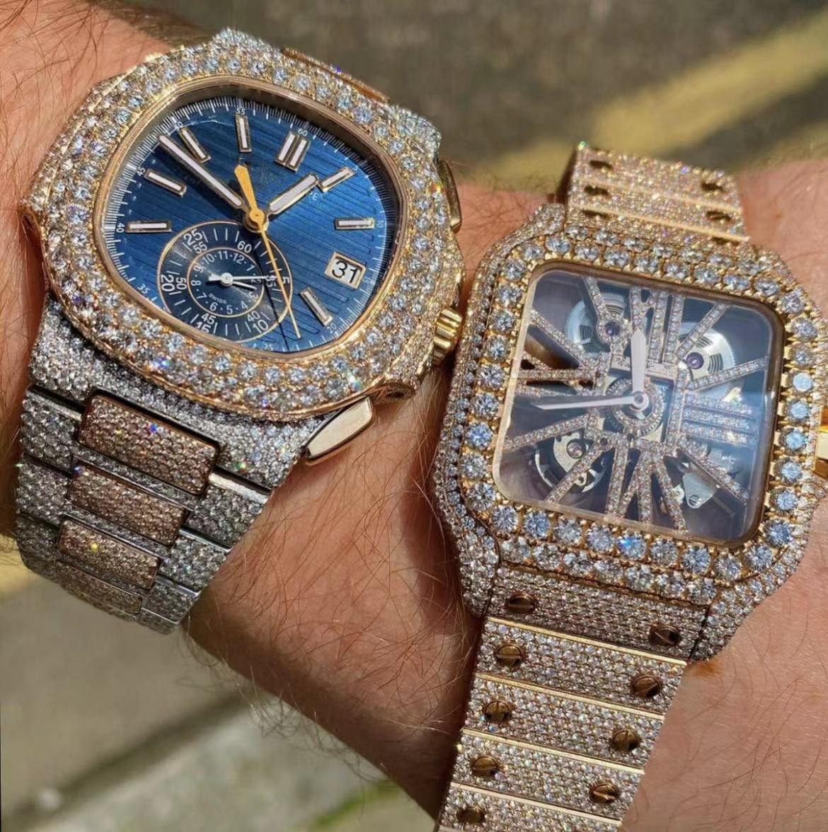 Luxury Men Watches Iced Out Moissanite Diamonds Watch Automatic Setting Hip Hop Stylish Labor Cost For Each Diamond 70018