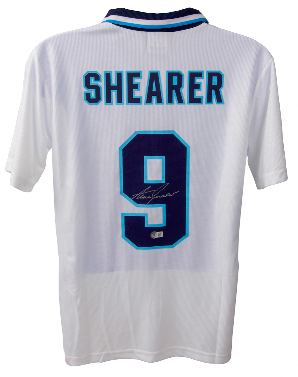 Alan Shearer Signed England Home National Team Jersey 1996 Retro (Beckett)