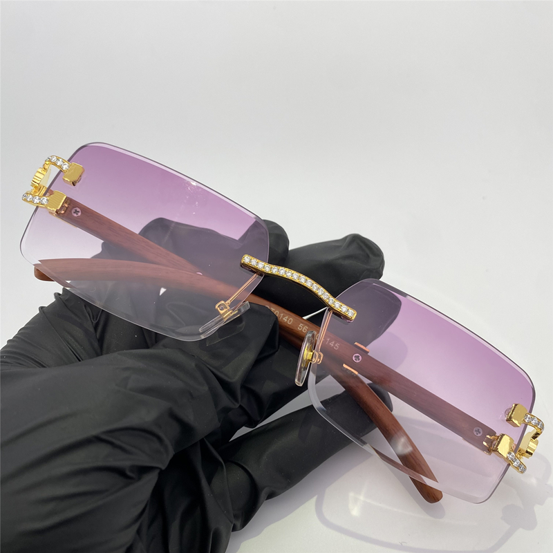 New Product Moissanite Diamond Buffalo Horn Glasses 18K Gold Plated Iced Out Hip Hop Glasses Fashion Sunglasses Rimless Eyewear 70066