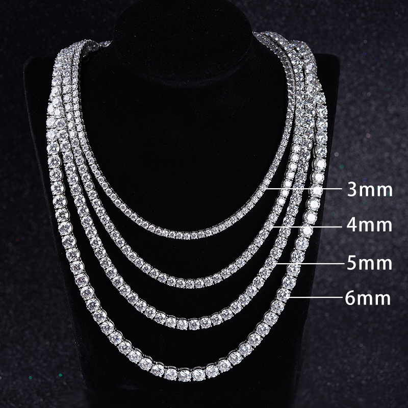 Starsgem 925 Gold Plated Sterling Silver 3mm 4mm 5mm Diamond Moissanite Gemstone Tennis Chain Necklace Jewelry 70039