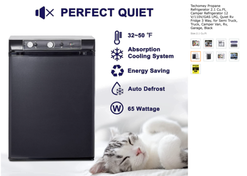 Techomey Propane Refrigerator 2.1 Cu.Ft, Camper Refrigerator 12 V/110V/GAS LPG