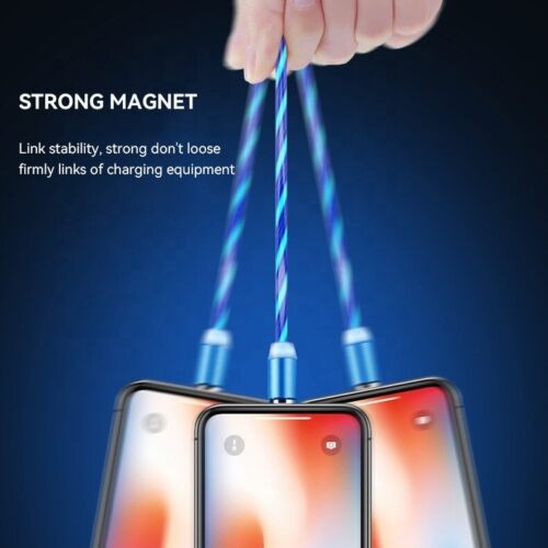 LED 3 in 1 Magnetic Fast Charging USB Cable Charger Phone USB-C Micro USB IOS